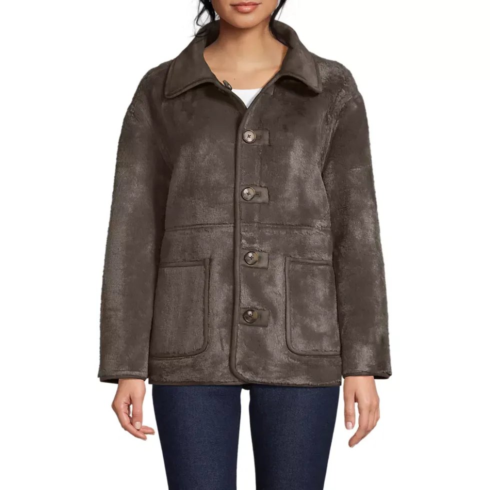 Women's Reversible Faux Shearling Fleece Button Front Coat
