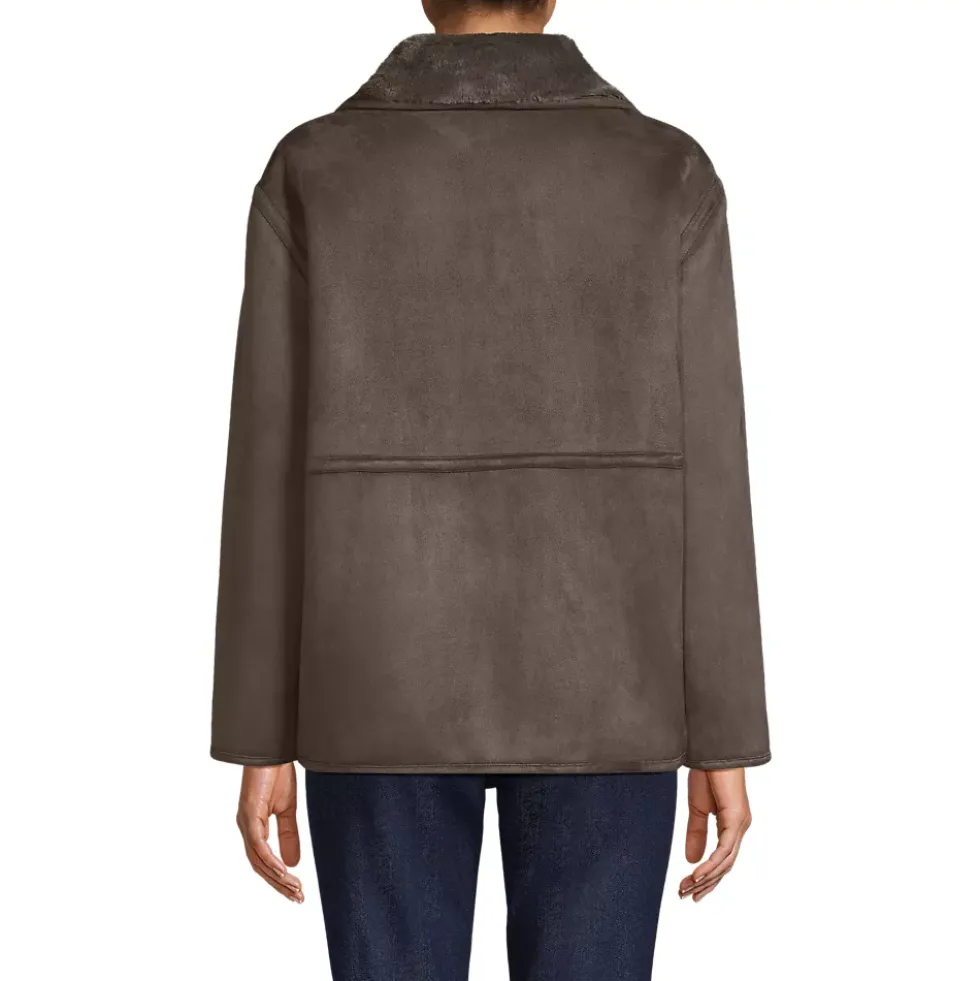 Women's Reversible Faux Shearling Fleece Button Front Coat