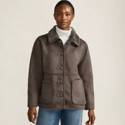 Women's Reversible Faux Shearling Fleece Button Front Coat