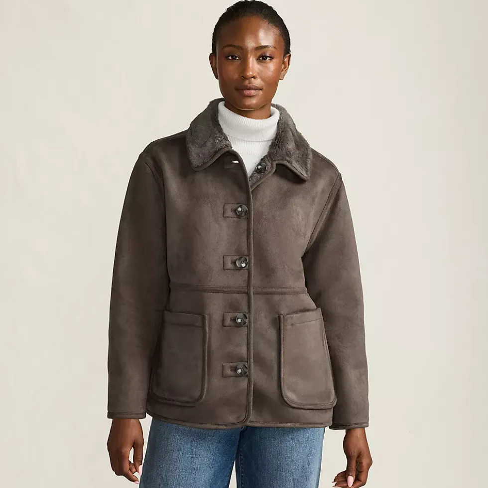 Women's Reversible Faux Shearling Fleece Button Front Coat