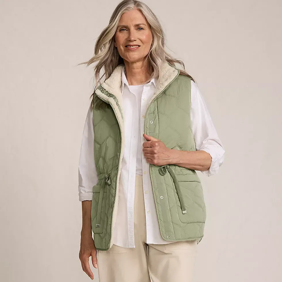 Women's Reversible Quilted Sherpa Fleece Vest