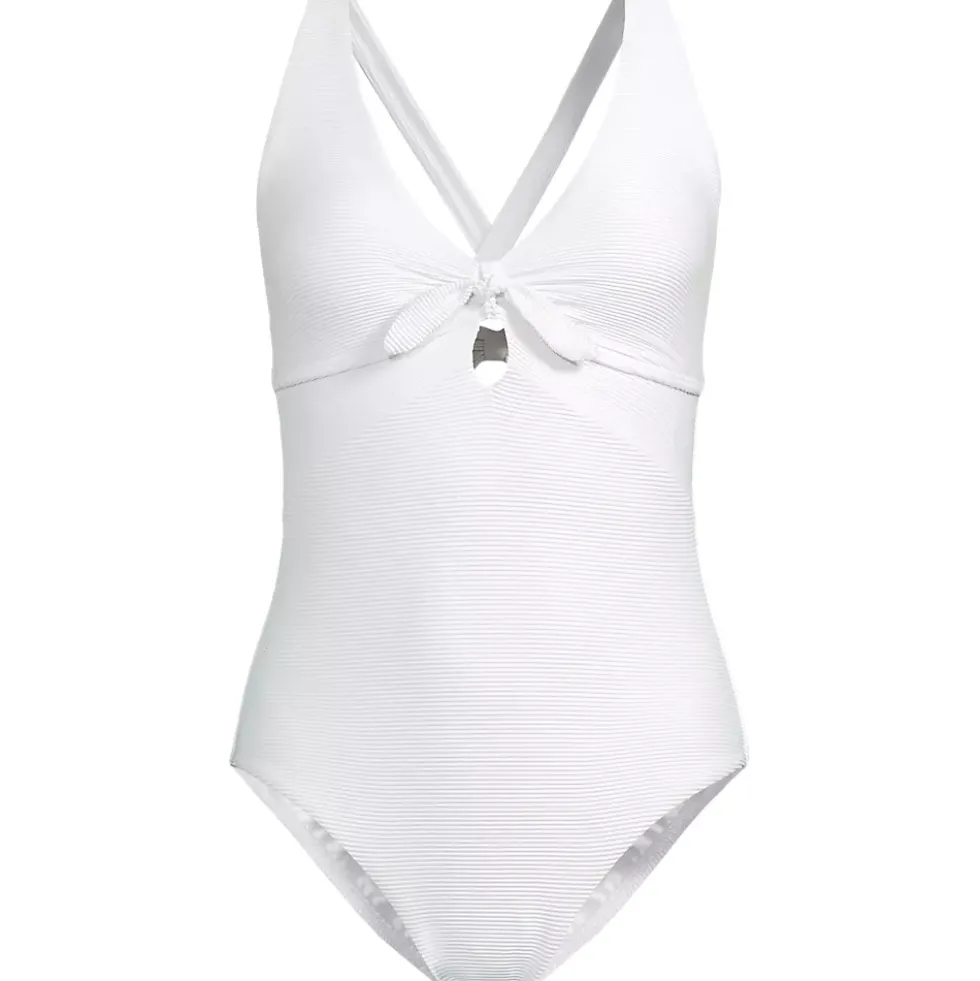 Women's Ribbed Knot Front One Piece Swimsuit