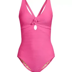 Women's Ribbed Knot Front One Piece Swimsuit