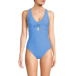 Women's Ribbed Knot Front One Piece Swimsuit