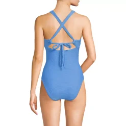 Women's Ribbed Knot Front One Piece Swimsuit