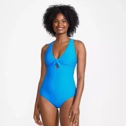 Women's Ribbed Knot Front One Piece Swimsuit