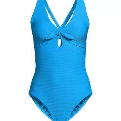 Women's Ribbed Knot Front One Piece Swimsuit