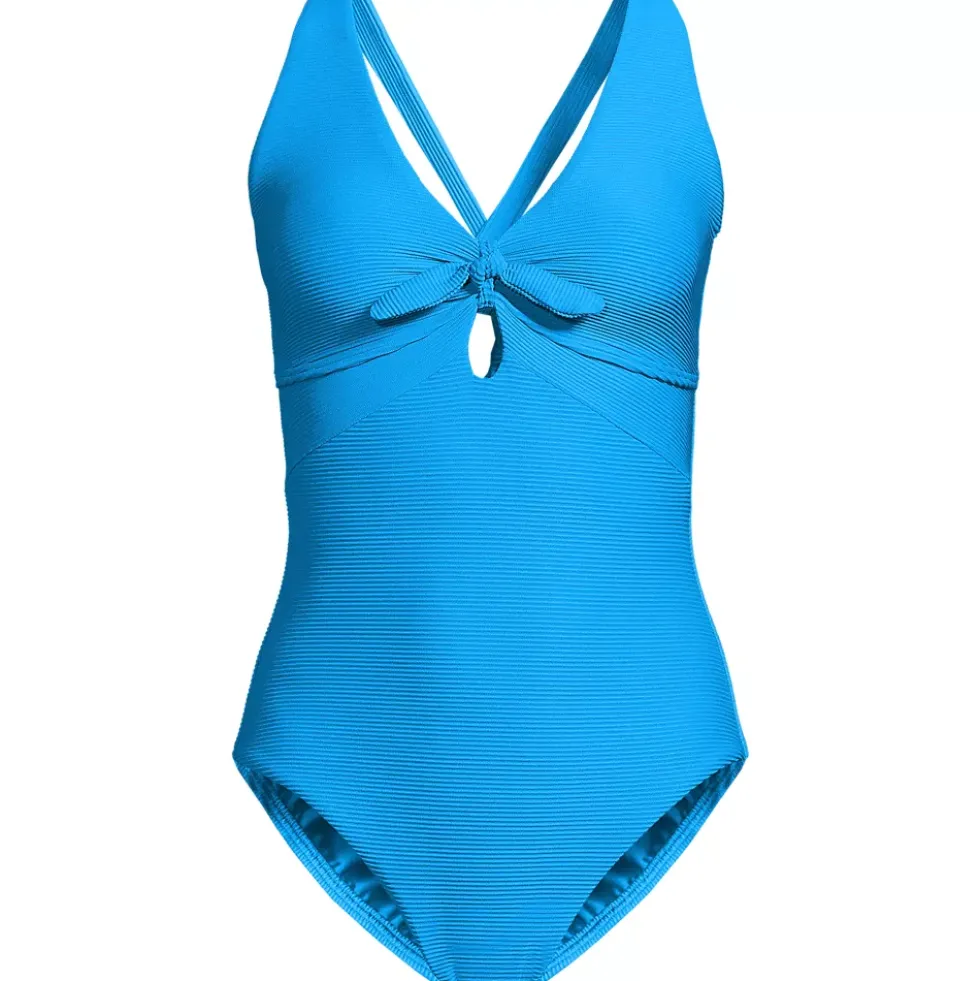 Women's Ribbed Knot Front One Piece Swimsuit