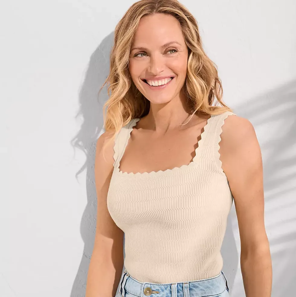 Women's Ribbed Square Neck Tank Sweater - Set Top