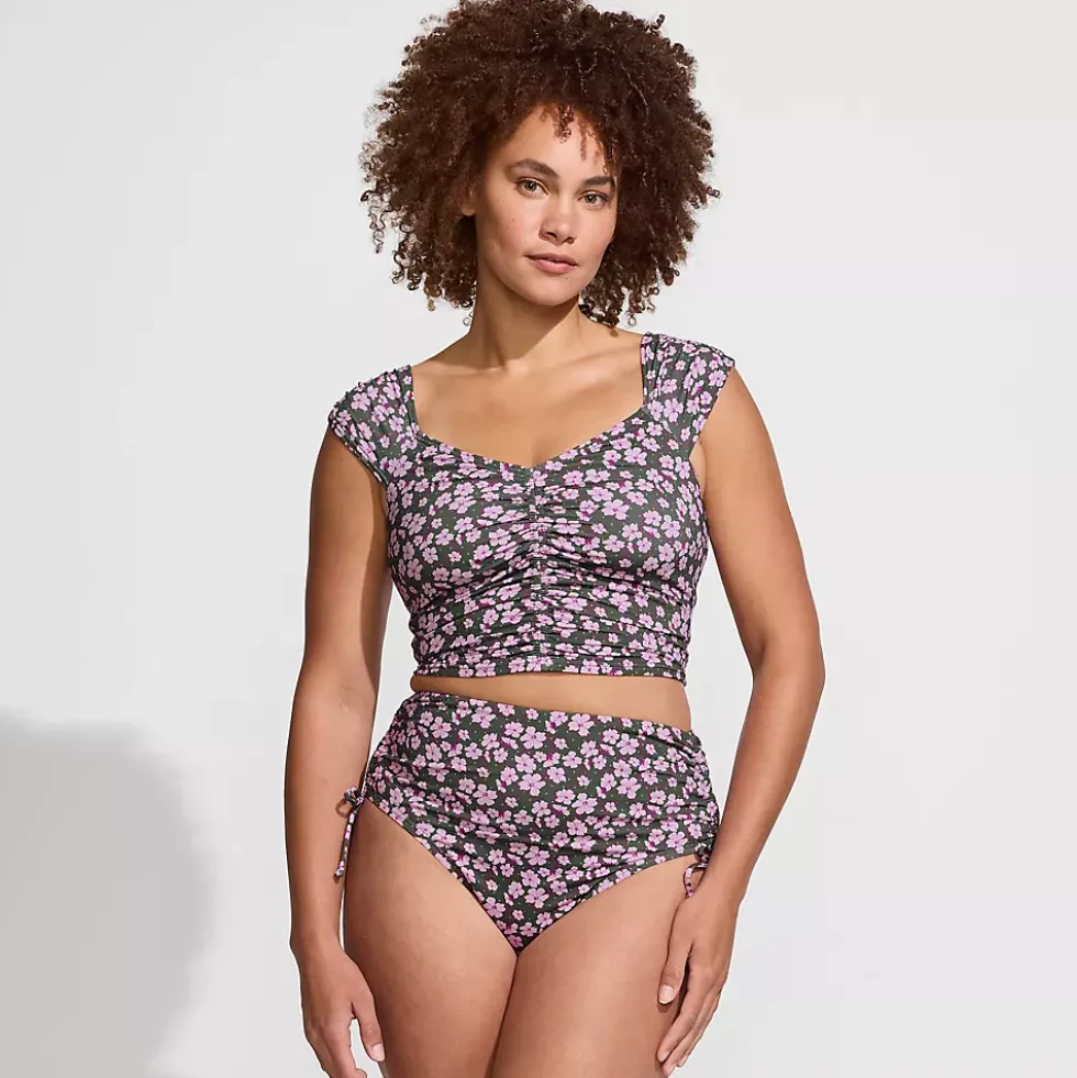 Women's Ruched Cap Sleeve Midkini Top