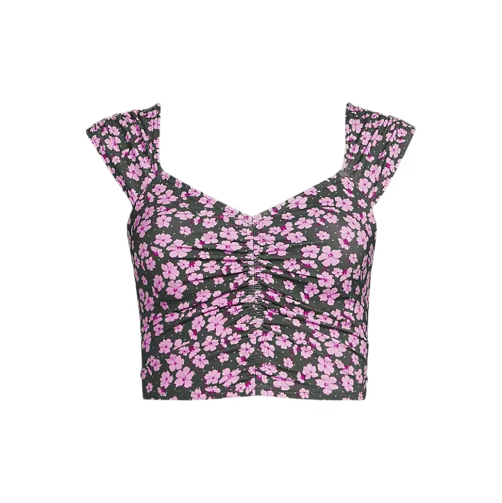 Women's Ruched Cap Sleeve Midkini Top