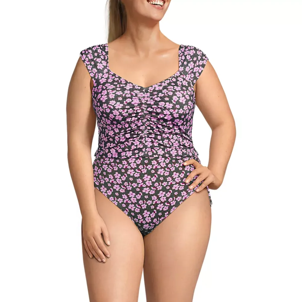 Women's Ruched Cap Sleeve Midkini Top
