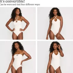Women's Ruched Multi-Way V-Neck Halter High Leg One Piece Swimsuit