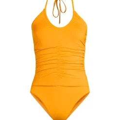 Women's Ruched Multi-Way V-Neck Halter High Leg One Piece Swimsuit