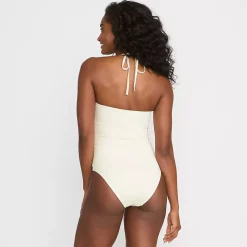 Women's Ruched Multi-Way V-Neck Halter High Leg One Piece Swimsuit