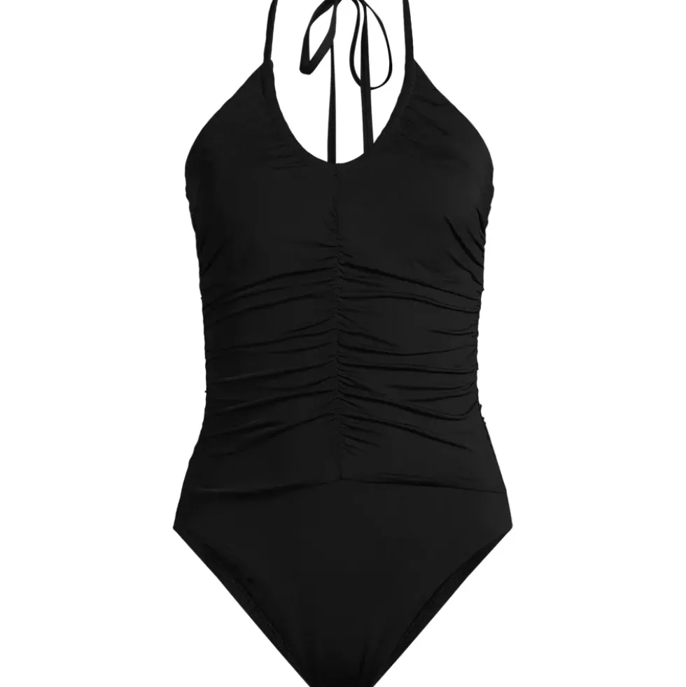 Women's Ruched Multi-Way V-Neck Halter High Leg One Piece Swimsuit