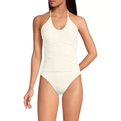 Women's Ruched Multi-Way V-Neck Halter High Leg One Piece Swimsuit