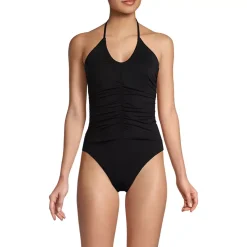 Women's Ruched Multi-Way V-Neck Halter High Leg One Piece Swimsuit