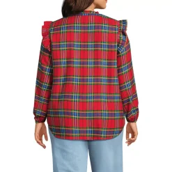 Women's Ruffle Front Flannel Popover Blouse