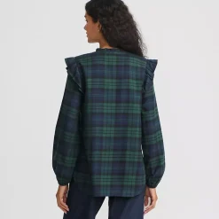 Women's Ruffle Front Flannel Popover Blouse