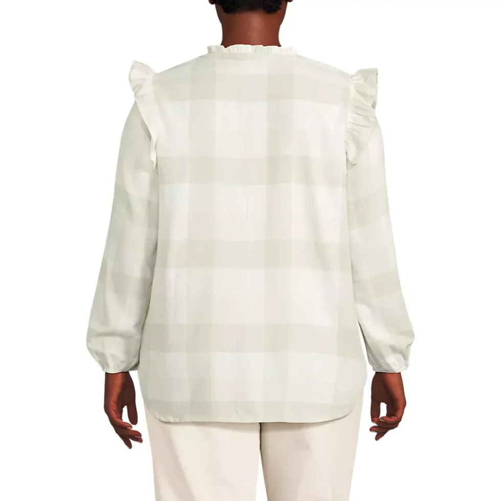 Women's Ruffle Front Flannel Popover Blouse