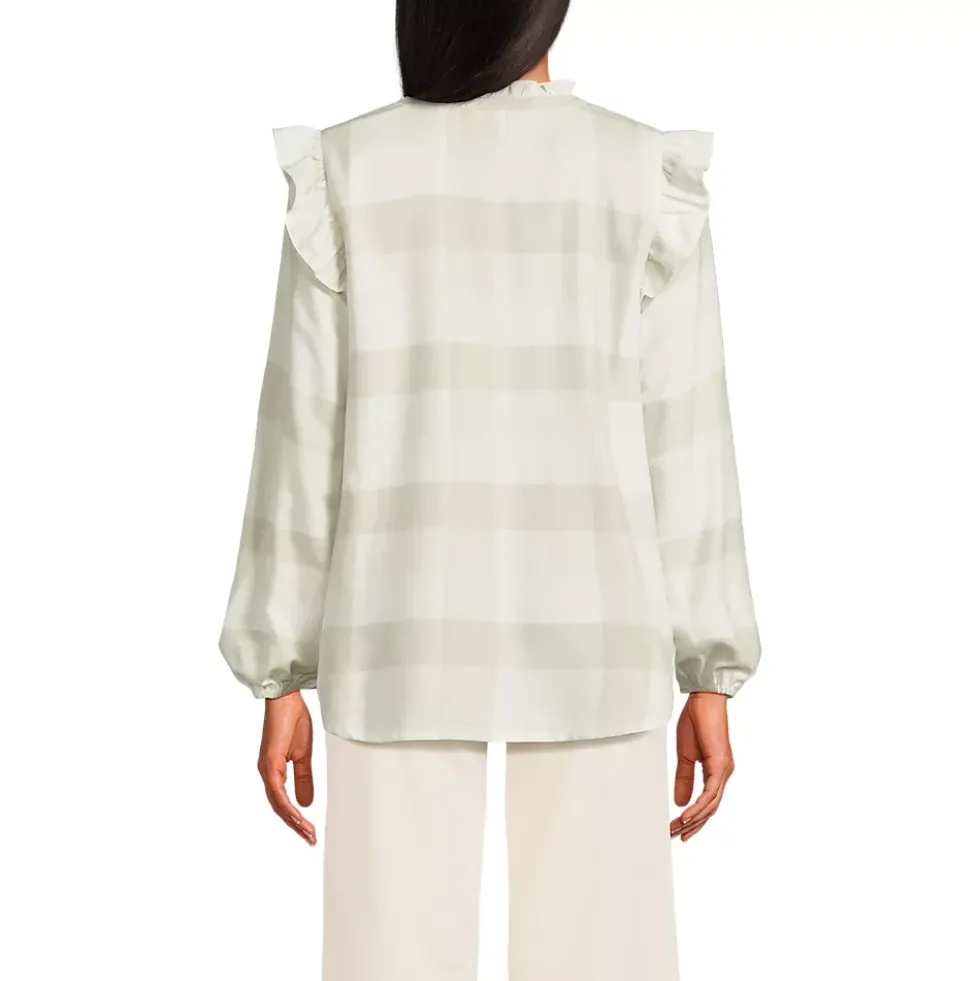 Women's Ruffle Front Flannel Popover Blouse