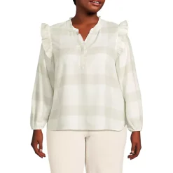Women's Ruffle Front Flannel Popover Blouse