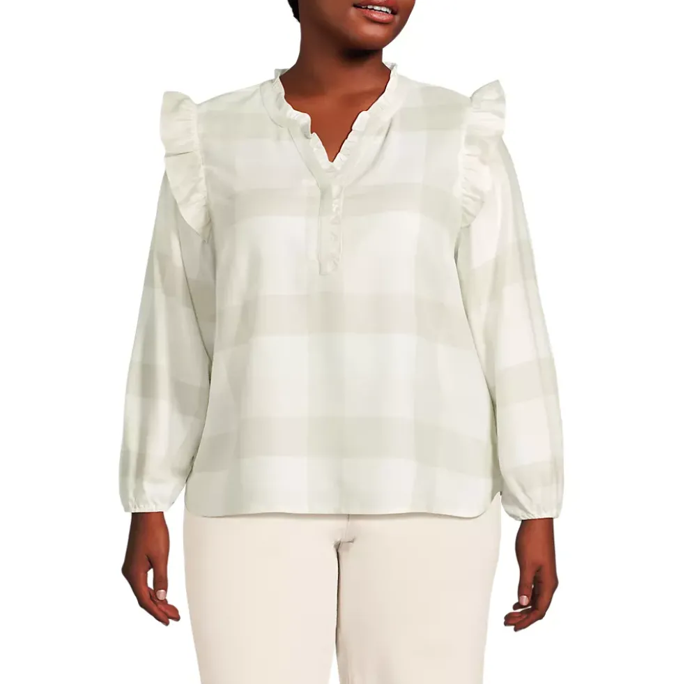 Women's Ruffle Front Flannel Popover Blouse