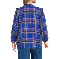 Women's Ruffle Front Flannel Popover Blouse