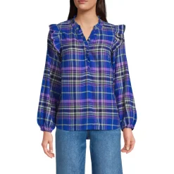Women's Ruffle Front Flannel Popover Blouse