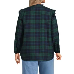 Women's Ruffle Front Flannel Popover Blouse