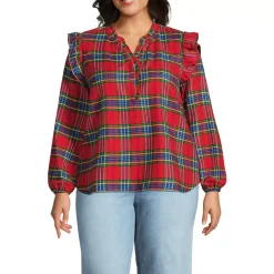 Women's Ruffle Front Flannel Popover Blouse