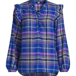 Women's Ruffle Front Flannel Popover Blouse