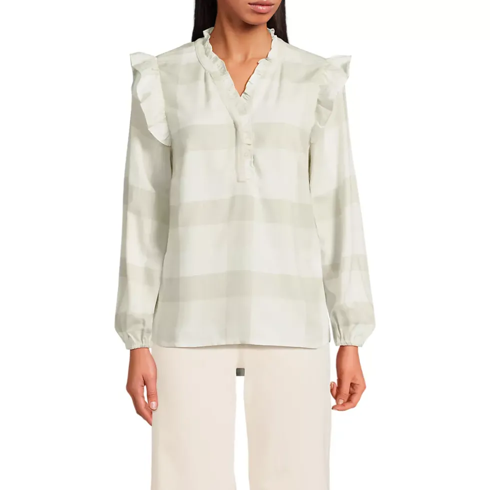 Women's Ruffle Front Flannel Popover Blouse