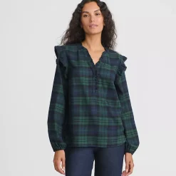 Women's Ruffle Front Flannel Popover Blouse