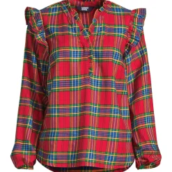 Women's Ruffle Front Flannel Popover Blouse
