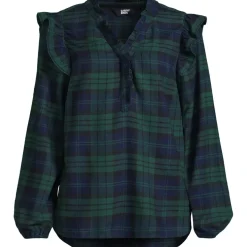 Women's Ruffle Front Flannel Popover Blouse
