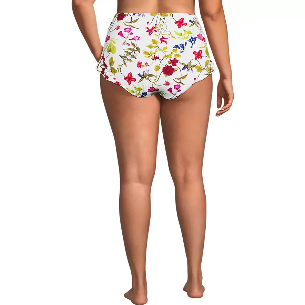 Women's Ruffle High Waisted High Leg Bikini Bottoms