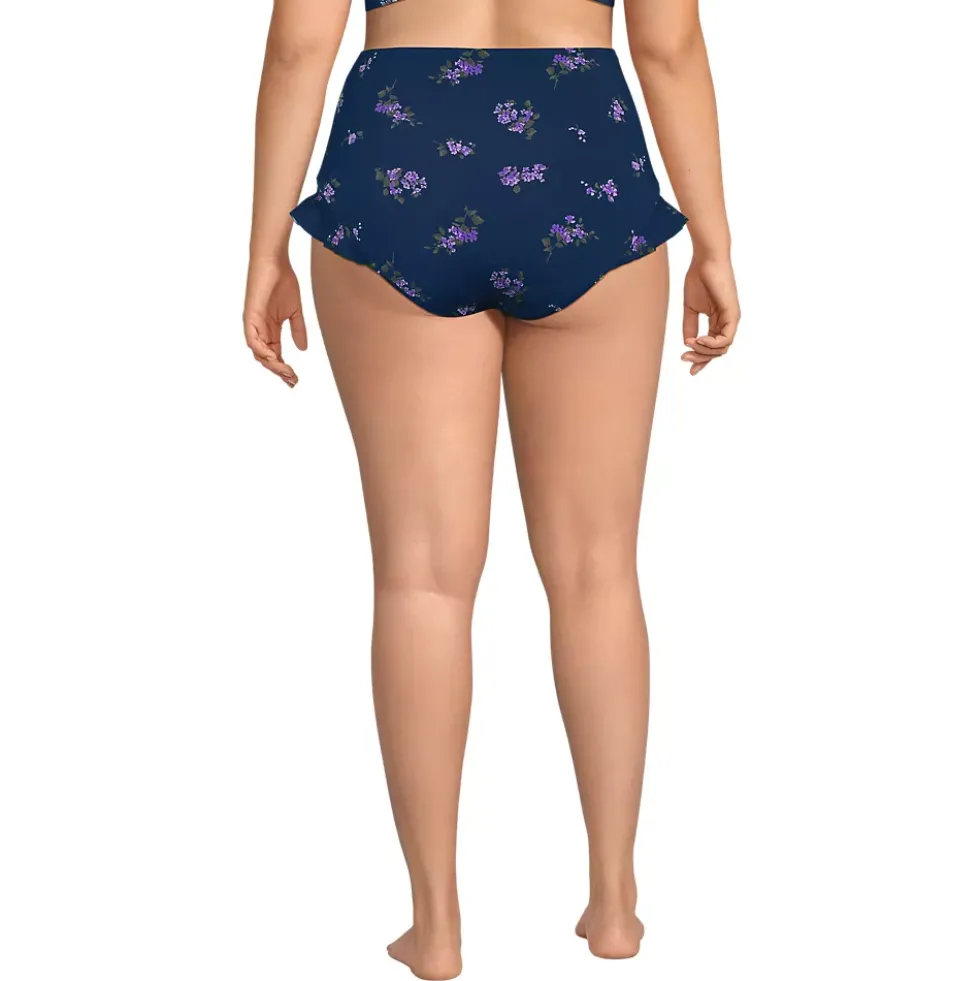 Women's Ruffle High Waisted High Leg Bikini Bottoms