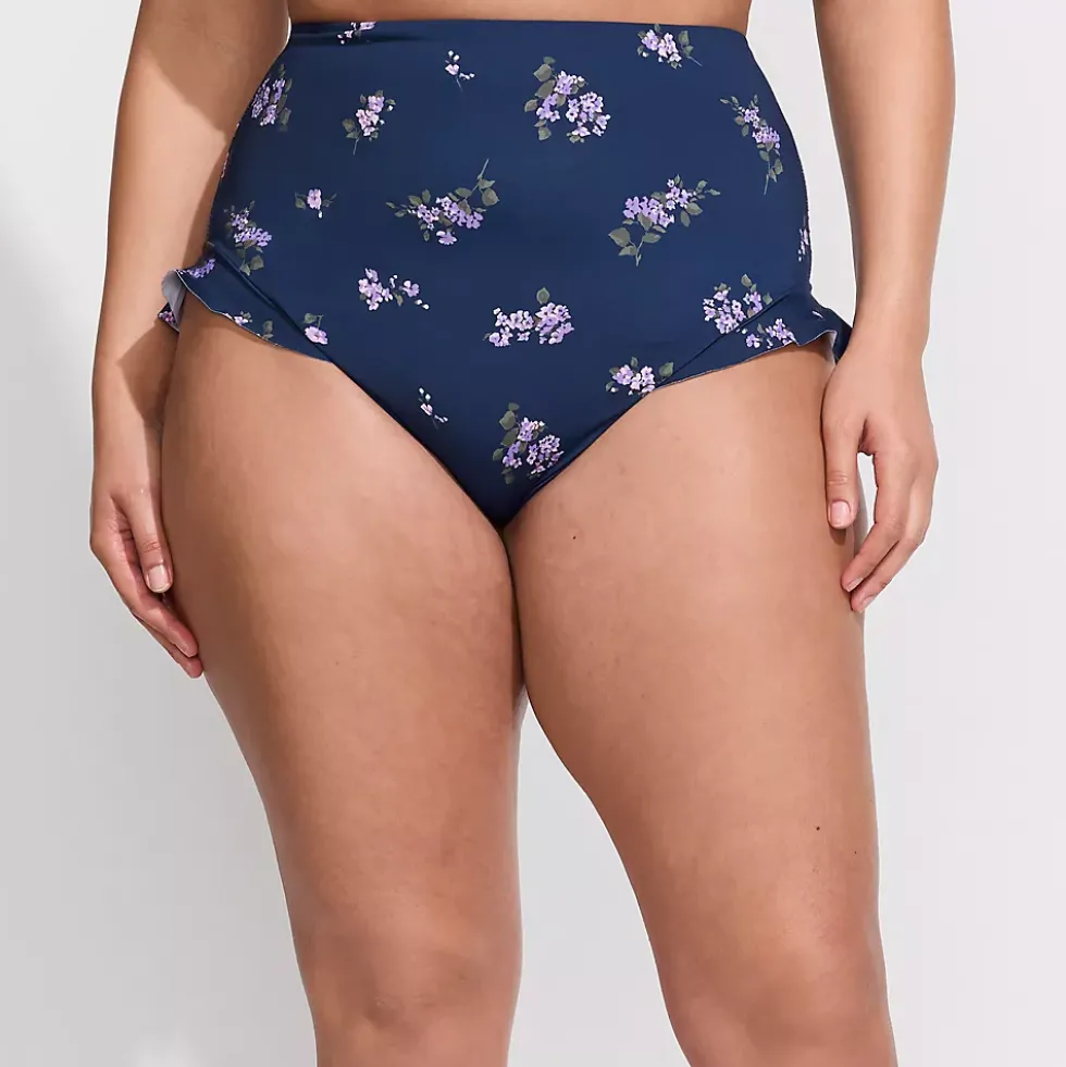 Women's Ruffle High Waisted High Leg Bikini Bottoms