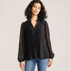 Women's Ruffle Neck Pintuck Sleeve Top
