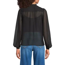 Women's Ruffle Neck Pintuck Sleeve Top