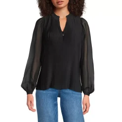 Women's Ruffle Neck Pintuck Sleeve Top