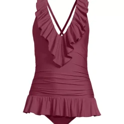 Women's Ruffle Plunge Skirted High Leg One Piece