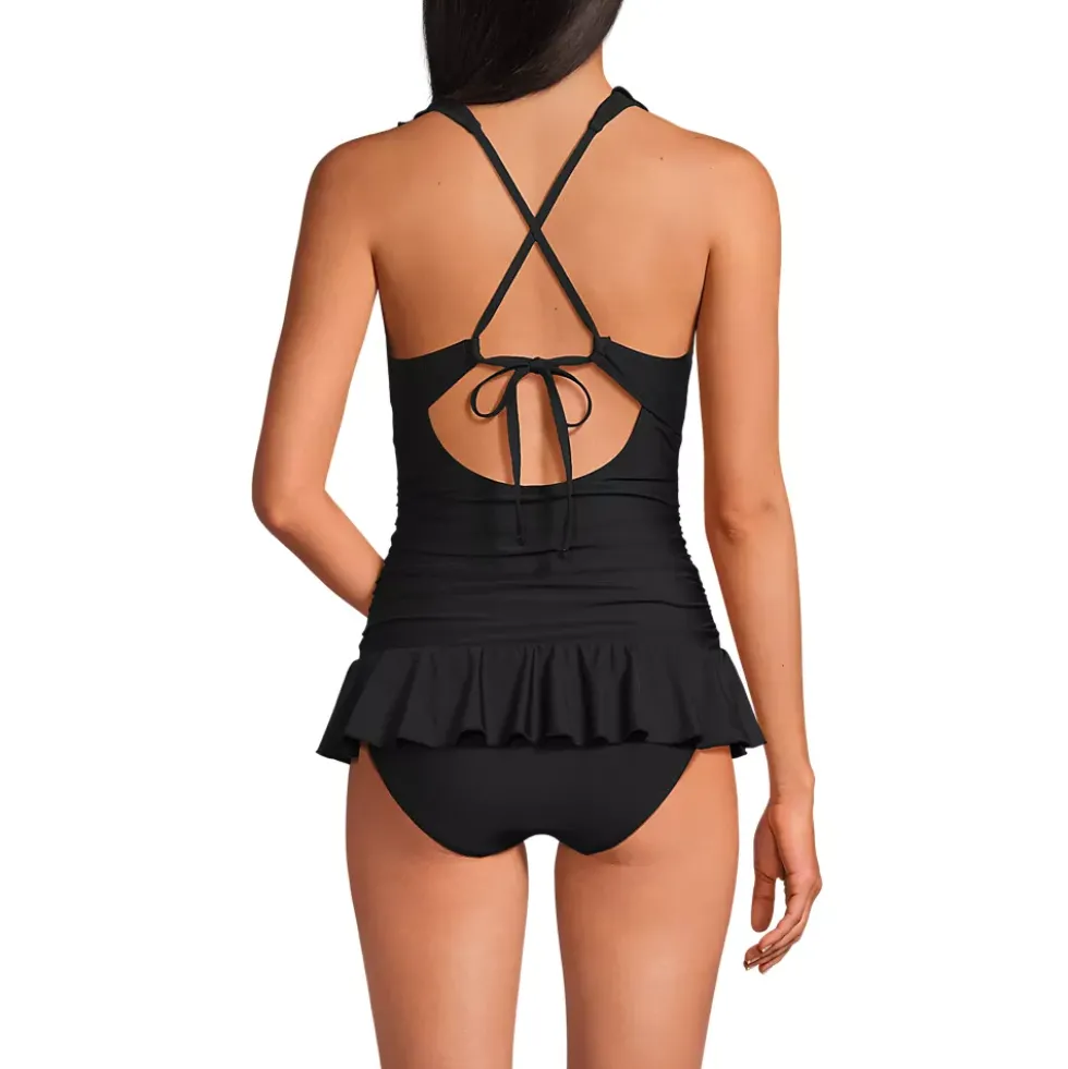 Women's Ruffle Plunge Skirted High Leg One Piece