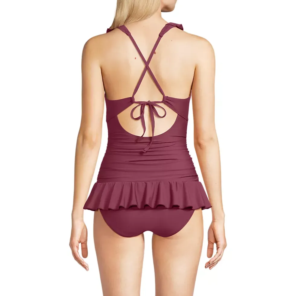 Women's Ruffle Plunge Skirted High Leg One Piece