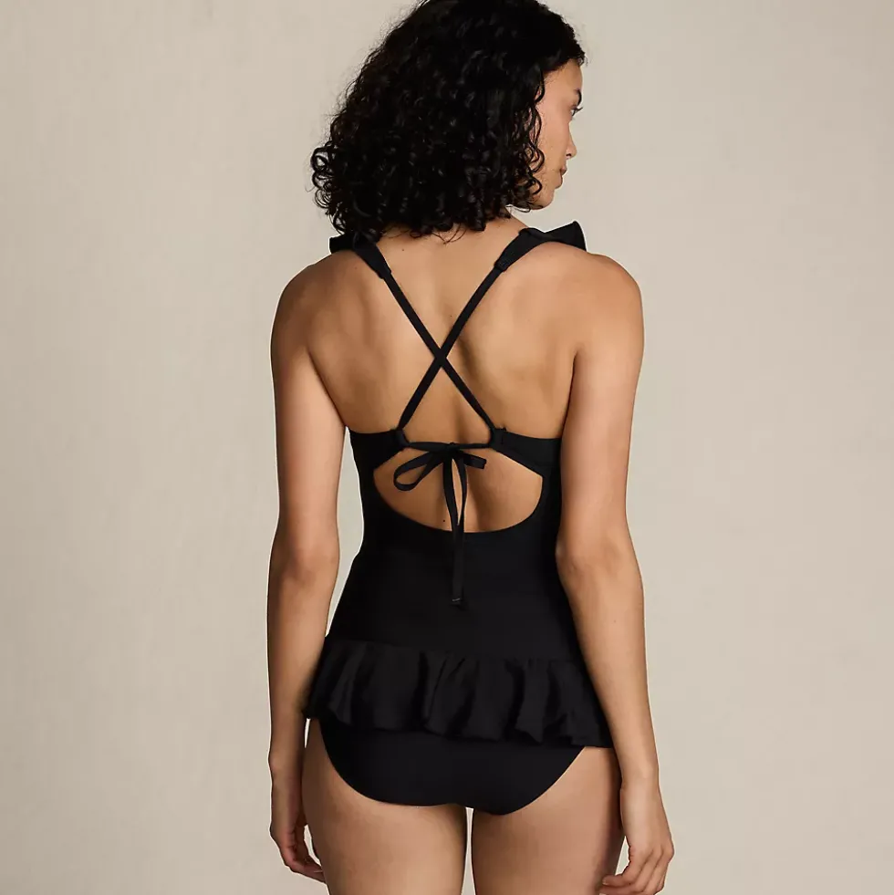Women's Ruffle Plunge Skirted High Leg One Piece