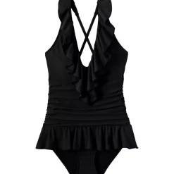 Women's Ruffle Plunge Skirted High Leg One Piece
