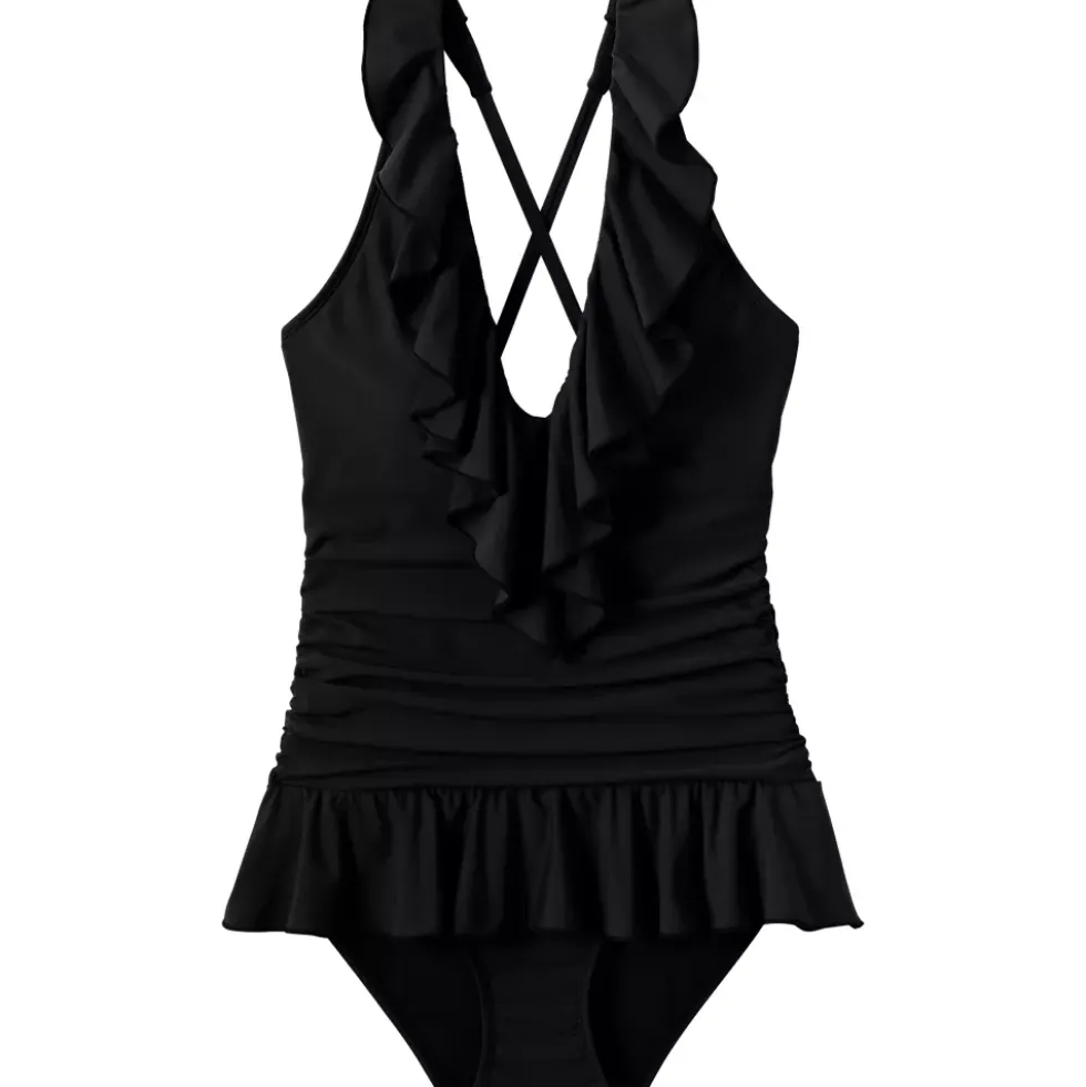 Women's Ruffle Plunge Skirted High Leg One Piece