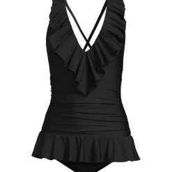 Women's Ruffle Plunge Skirted High Leg One Piece